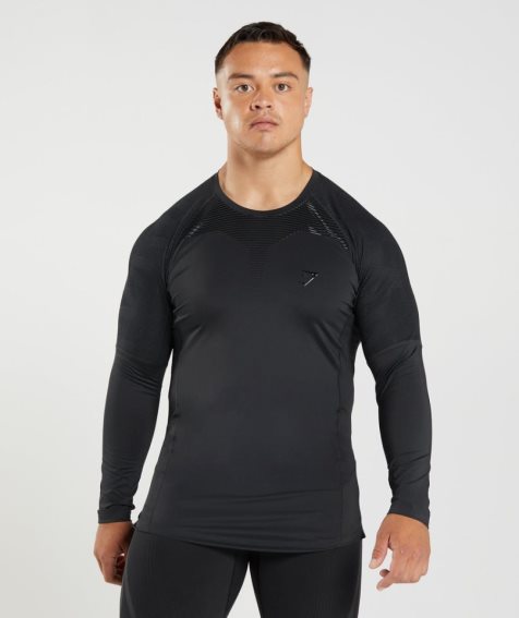 Gymshark 315 Long Sleeve Férfi Póló Fekete | HU-A-381