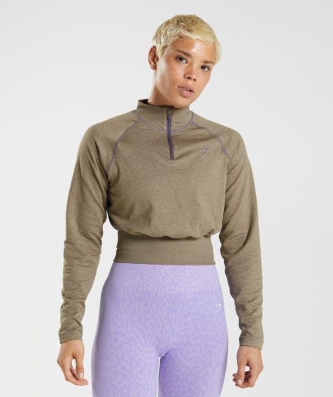 Gymshark 315 Long Sleeve Warmup Top Női Pulóverek Barna | HU-I-382