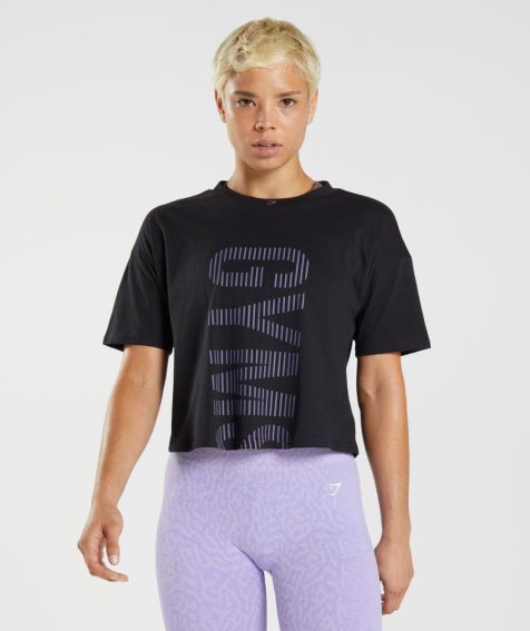 Gymshark 315 Midi Női Póló Fekete | HU-B-784