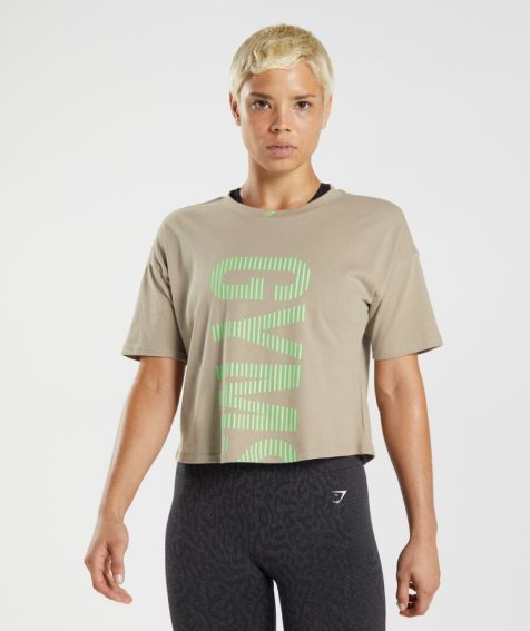Gymshark 315 Midi Női Póló Khaki | HU-T-598