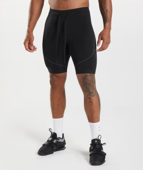 Gymshark 315 Seamless 1/2 Férfi Rövidnadrág Fekete | HU-A-520
