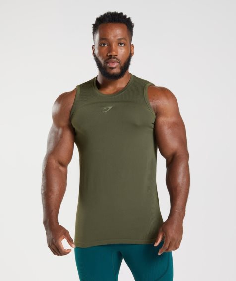Gymshark 315 Seamless Férfi Ujjatlan Póló Olivazöld | HU-A-702