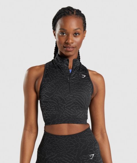 Gymshark Adapt Animal Seamless 1/2 Zip Női Vágott Felsők Fekete | HU-Z-451