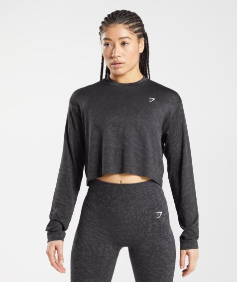 Gymshark Adapt Animal Seamless Long Sleeve Top Női Póló Fekete | HU-D-082