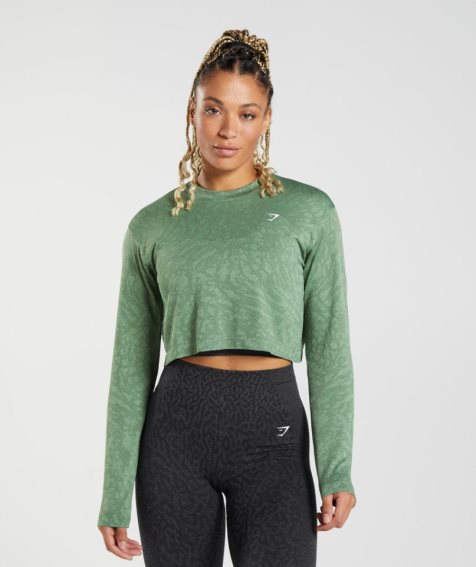 Gymshark Adapt Animal Seamless Long Sleeve Top Női Póló Zöld | HU-H-045