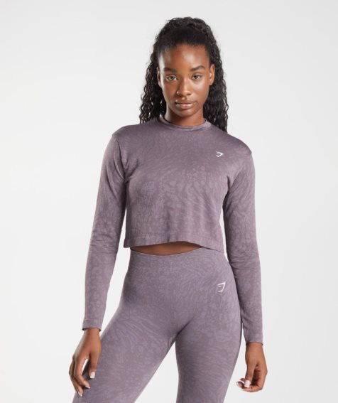 Gymshark Adapt Animal Seamless Long Sleeve Top Női Póló Lila | HU-L-810