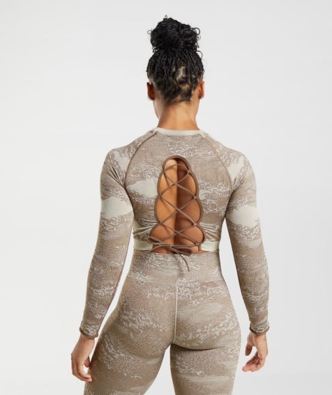 Gymshark Adapt Camo Seamless Csipke Up Back Top Női Póló Szürke | HU-B-417