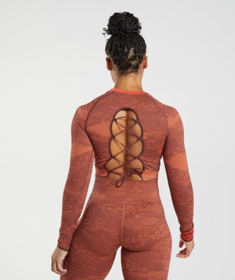 Gymshark Adapt Camo Seamless Csipke Up Back Top Női Póló Barna | HU-O-450