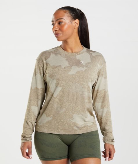 Gymshark Adapt Camo Seamless Long Sleeve Top Női Póló Szürke | HU-A-784