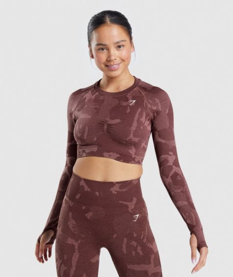 Gymshark Adapt Camo Seamless Long Sleeve Női Vágott Felsők Barna | HU-H-319