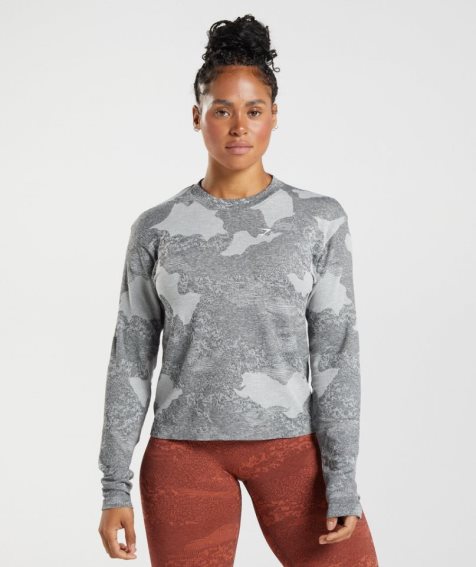 Gymshark Adapt Camo Seamless Long Sleeve Top Női Póló Szürke | HU-M-157