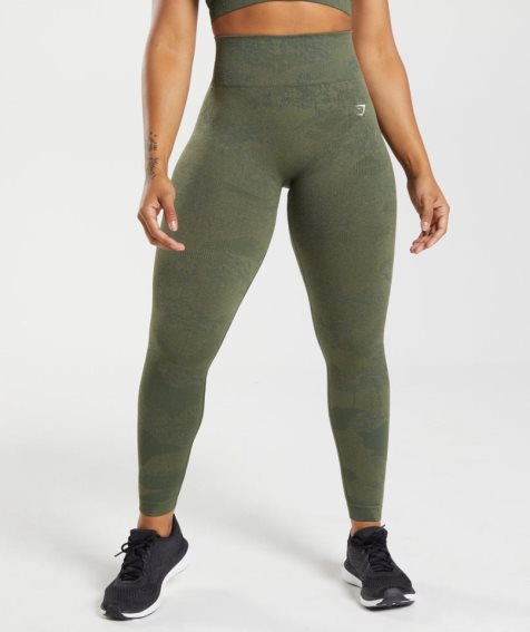 Gymshark Adapt Camo Seamless Női Leggings Olivazöld | HU-E-124