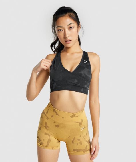 Gymshark Adapt Camo Seamless Női Sportmelltartó Fekete | HU-K-074