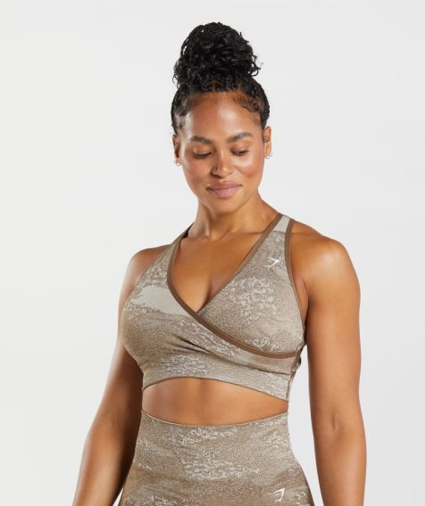 Gymshark Adapt Camo Seamless Női Sportmelltartó Szürke Barna | HU-V-214
