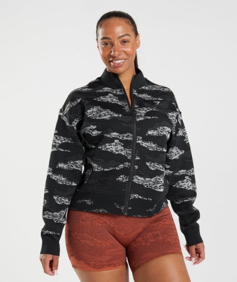 Gymshark Adapt Camo Seamless Pálya Női Kabát Fekete | HU-L-407