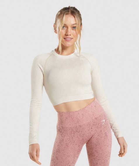 Gymshark Adapt Fleck Seamless Long Sleeve Női Vágott Felsők Fehér | HU-D-425
