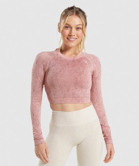 Gymshark Adapt Fleck Seamless Long Sleeve Női Vágott Felsők Rózsaszín | HU-H-012