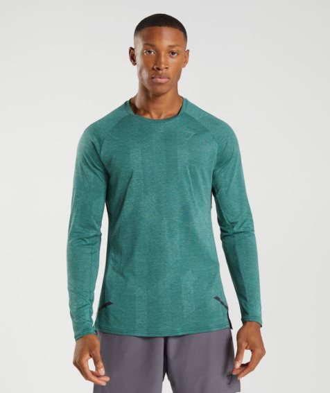 Gymshark Apex Long Sleeve Férfi Póló Zöld | HU-E-629