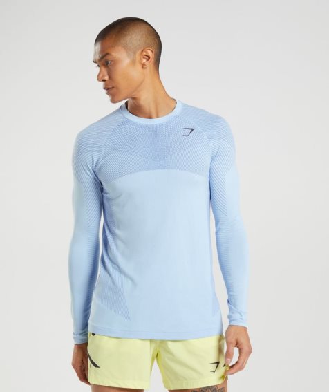 Gymshark Apex Seamless Long Sleeve Férfi Póló Világos Kék | HU-I-253