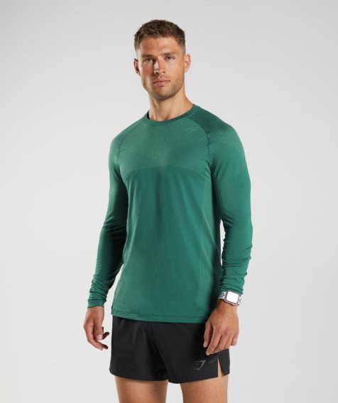 Gymshark Apex Seamless Long Sleeve Férfi Póló Zöld | HU-V-394