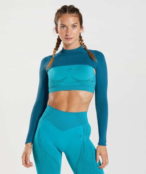 Gymshark Apex Seamless Shrug Női Pulóverek Türkiz | HU-N-748