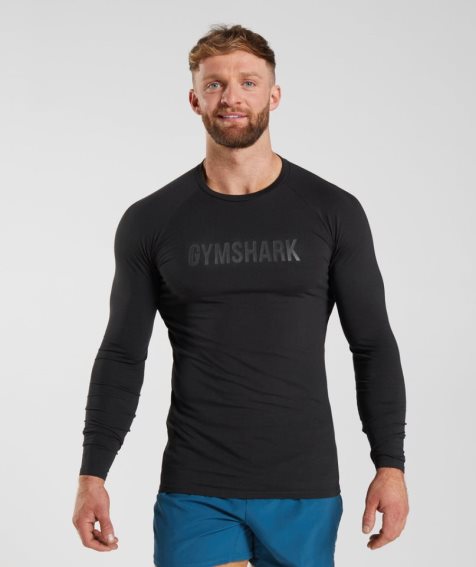 Gymshark Apollo Long Sleeve Férfi Póló Fekete | HU-A-287