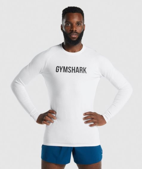 Gymshark Apollo Long Sleeve Férfi Póló Fehér | HU-G-631