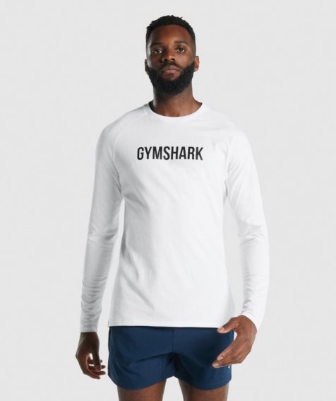 Gymshark Apollo Long Sleeve Férfi Póló Fehér | HU-N-079