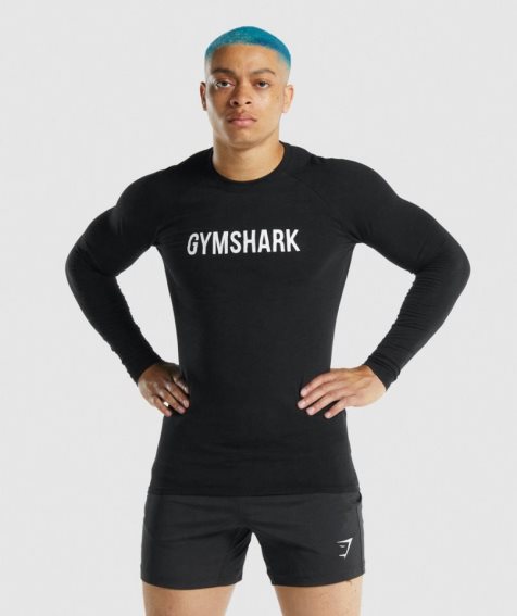 Gymshark Apollo Long Sleeve Férfi Póló Fekete | HU-Z-096