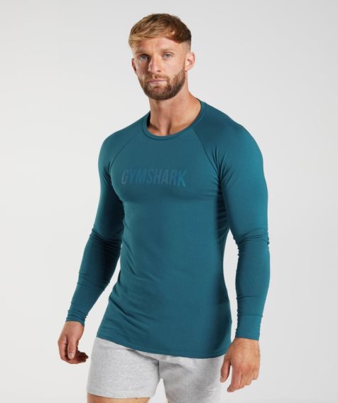 Gymshark Apollo Long Sleeve Férfi Póló Kék | HU-E-871