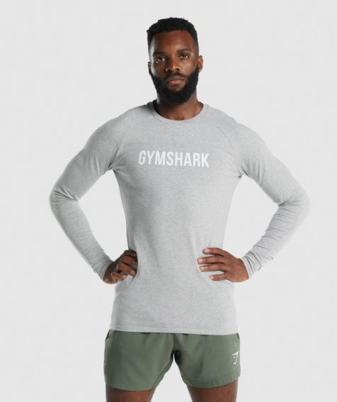 Gymshark Apollo Long Sleeve Férfi Póló Világos Szürke | HU-N-786