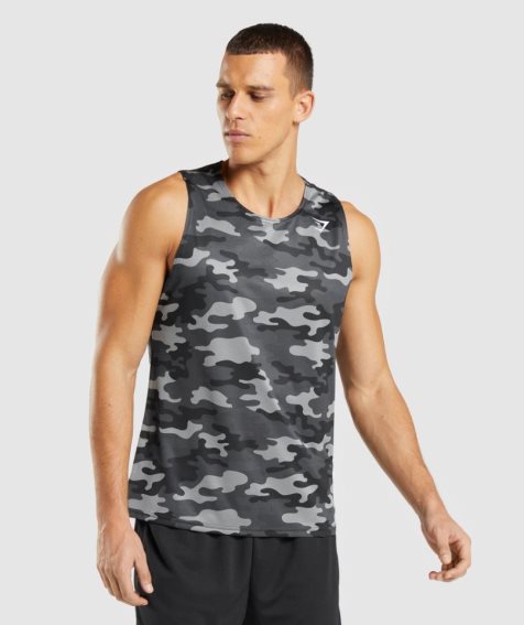 Gymshark Arrival Férfi Ujjatlan Póló Camo | HU-D-132