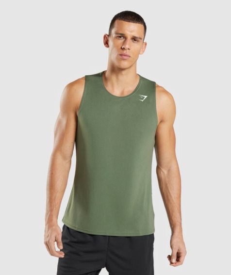 Gymshark Arrival Férfi Ujjatlan Póló Olivazöld | HU-W-317