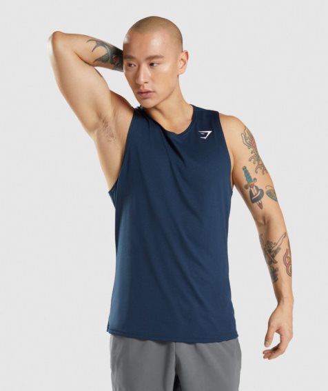Gymshark Arrival Férfi Ujjatlan Póló Sötétkék | HU-E-956