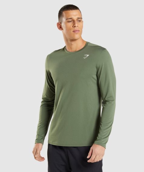 Gymshark Arrival Long Sleeve Férfi Póló Olivazöld | HU-H-713