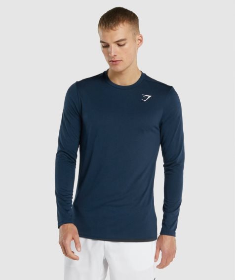 Gymshark Arrival Long Sleeve Férfi Póló Sötétkék | HU-I-789