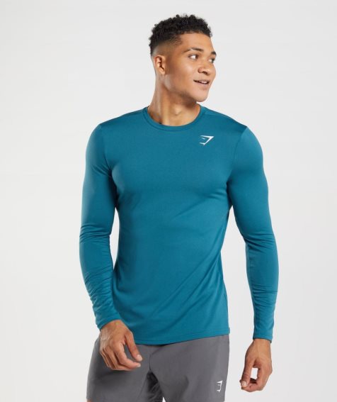 Gymshark Arrival Long Sleeve Férfi Póló Kék | HU-L-427