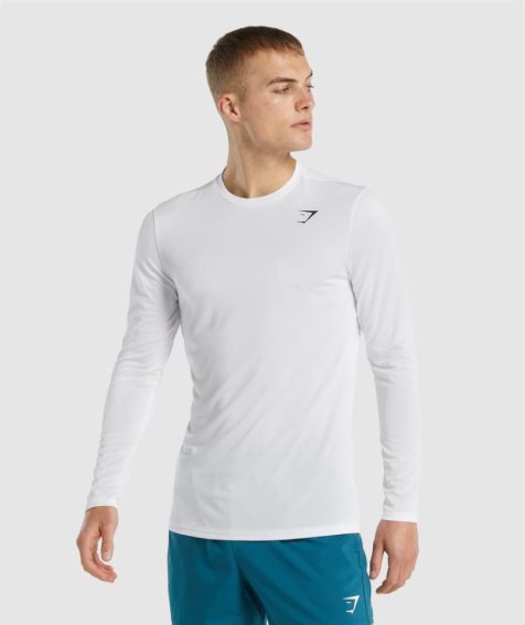 Gymshark Arrival Long Sleeve Férfi Póló Fehér | HU-W-527