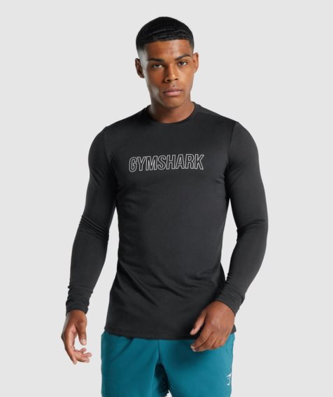 Gymshark Arrival Long Sleeve Grafika Férfi Póló Fekete | HU-J-759
