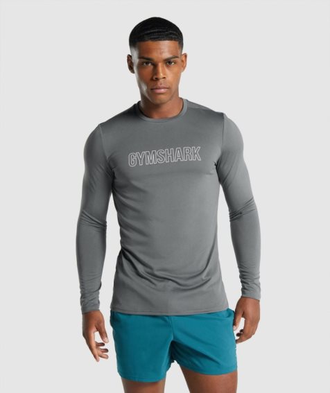 Gymshark Arrival Long Sleeve Grafika Férfi Póló Szürke | HU-L-826