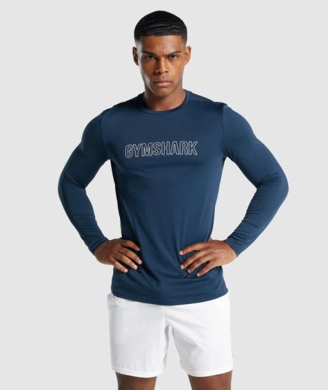 Gymshark Arrival Long Sleeve Grafika Férfi Póló Sötétkék | HU-W-495