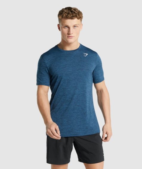 Gymshark Arrival Marl Férfi Póló Sötétkék | HU-F-538