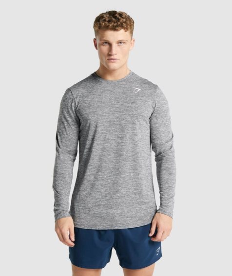 Gymshark Arrival Marl Long Sleeve Férfi Póló Szürke | HU-R-946