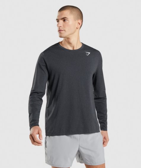 Gymshark Arrival Seamless Long Sleeve Férfi Póló Fekete | HU-B-762