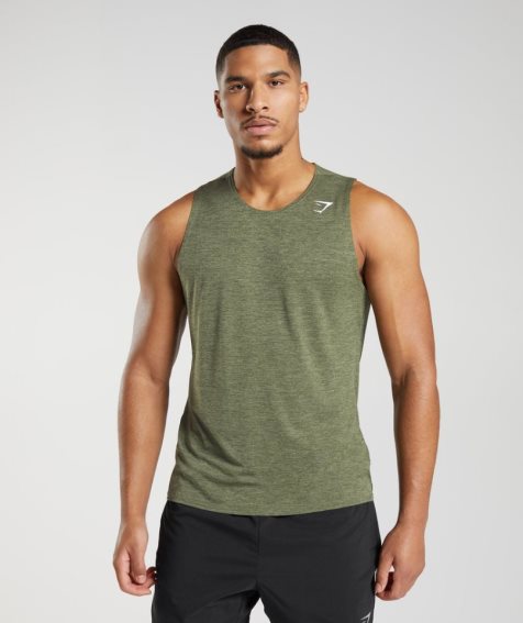 Gymshark Arrival Slim Marl Férfi Ujjatlan Póló Olivazöld | HU-J-570