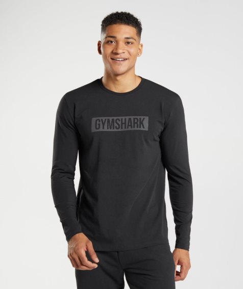 Gymshark Block Long Sleeve Férfi Póló Fekete | HU-F-120