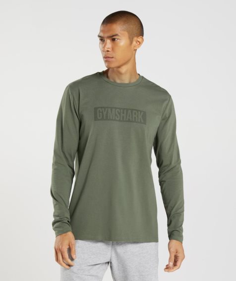Gymshark Block Long Sleeve Férfi Póló Olivazöld | HU-R-734