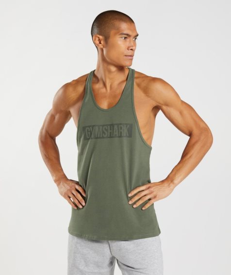 Gymshark Block Stringer Férfi Ujjatlan Póló Olivazöld | HU-O-739