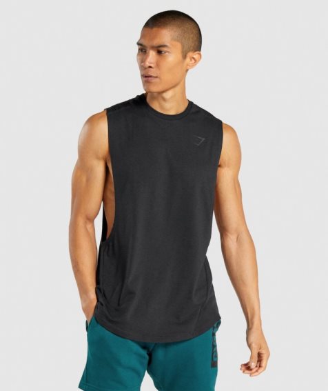 Gymshark Bold Drop Arm Férfi Ujjatlan Póló Fekete | HU-A-659