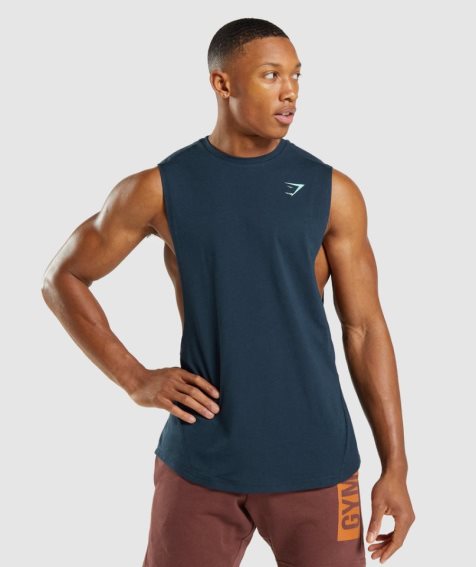 Gymshark Bold Drop Arm Férfi Ujjatlan Póló Sötétkék | HU-Q-759